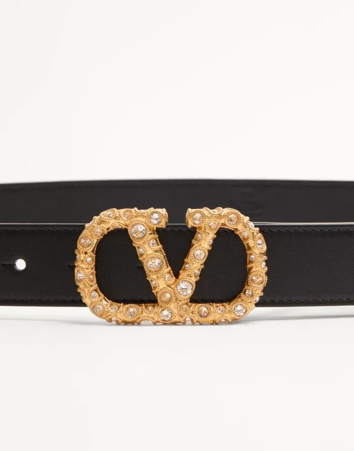 Valentino Belts Woman Vlogo Signature Belt In Shiny Calfskin With Crystals 30 Mm For Woman In Ivorycrystal Ivorycrystal Valentino Belts Woman Vlogo Signature Belt In Shiny Calfskin With Crystals 30 Mm For Woman In Ivorycrystal Ivorycrystal
