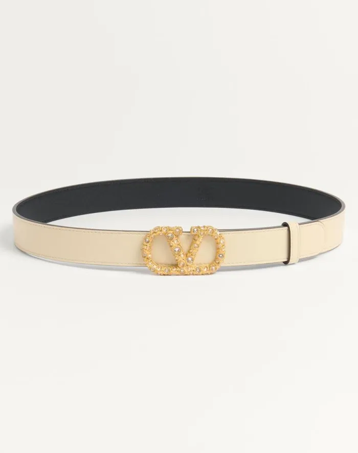 Valentino Belts Woman Vlogo Signature Belt In Shiny Calfskin With Crystals 30 Mm For Woman In Ivorycrystal Ivorycrystal Valentino Belts Woman Vlogo Signature Belt In Shiny Calfskin With Crystals 30 Mm For Woman In Ivorycrystal Ivorycrystal