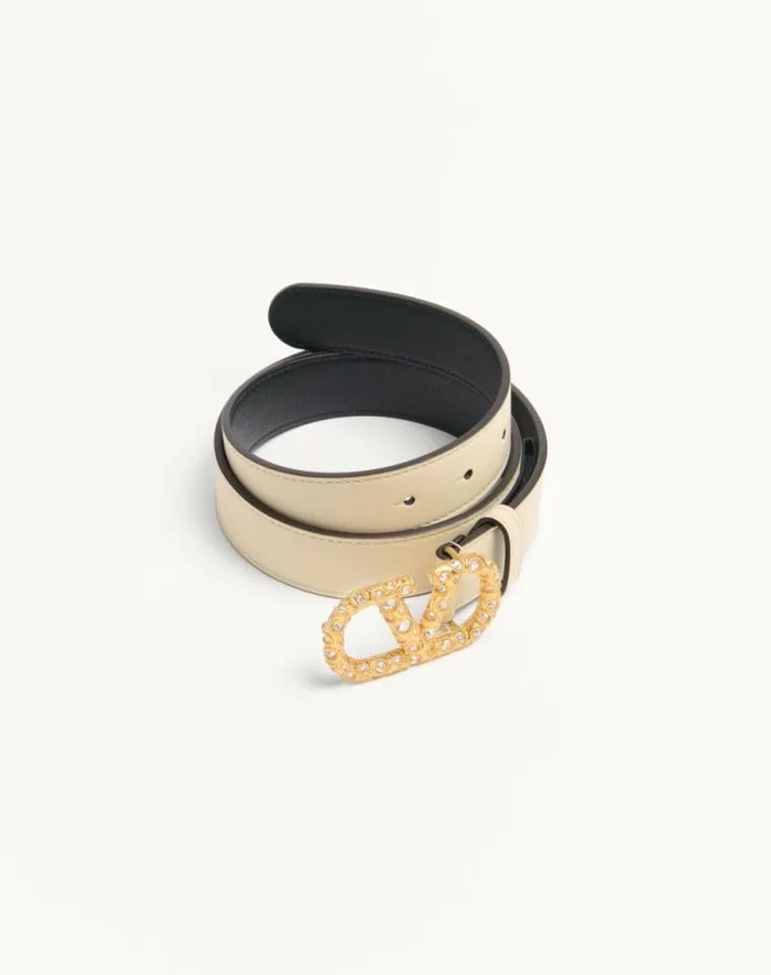 Valentino Belts Woman Vlogo Signature Belt In Shiny Calfskin With Crystals 30 Mm For Woman In Ivorycrystal Ivorycrystal Valentino Belts Woman Vlogo Signature Belt In Shiny Calfskin With Crystals 30 Mm For Woman In Ivorycrystal Ivorycrystal
