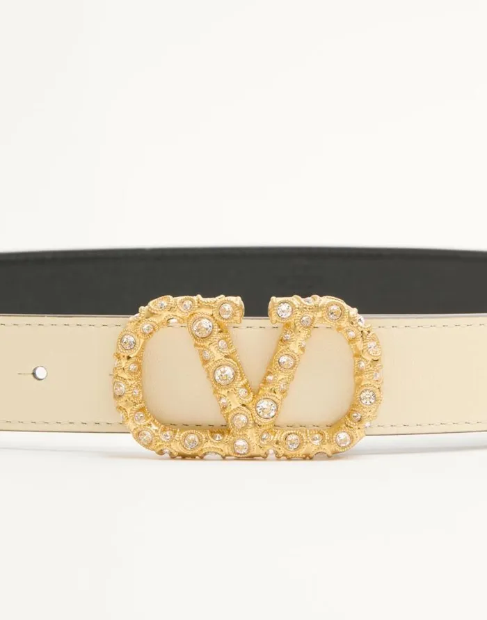 Valentino Belts Woman Vlogo Signature Belt In Shiny Calfskin With Crystals 30 Mm For Woman In Ivorycrystal Ivorycrystal Valentino Belts Woman Vlogo Signature Belt In Shiny Calfskin With Crystals 30 Mm For Woman In Ivorycrystal Ivorycrystal