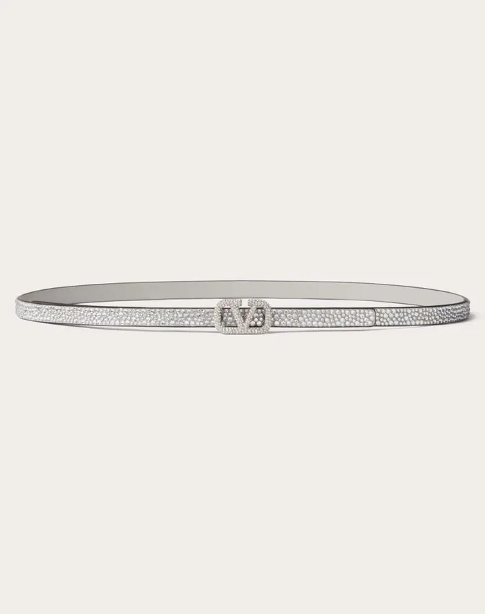 Valentino Belts Woman Vlogo Signature Belt With Crystals 10 Mm For Woman In Crystal Crystal Valentino Belts Woman Vlogo Signature Belt With Crystals 10 Mm For Woman In Crystal Crystal