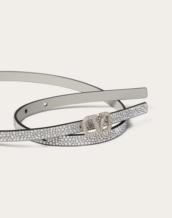 Valentino Belts Woman Vlogo Signature Belt With Crystals 10 Mm For Woman In Crystal Crystal Valentino Belts Woman Vlogo Signature Belt With Crystals 10 Mm For Woman In Crystal Crystal