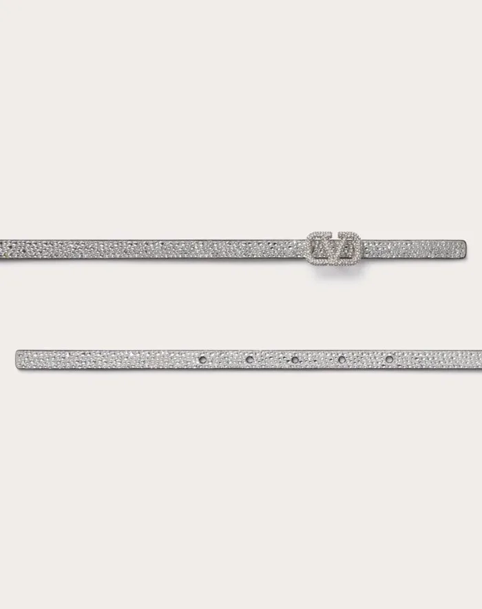 Valentino Belts Woman Vlogo Signature Belt With Crystals 10 Mm For Woman In Crystal Crystal Valentino Belts Woman Vlogo Signature Belt With Crystals 10 Mm For Woman In Crystal Crystal