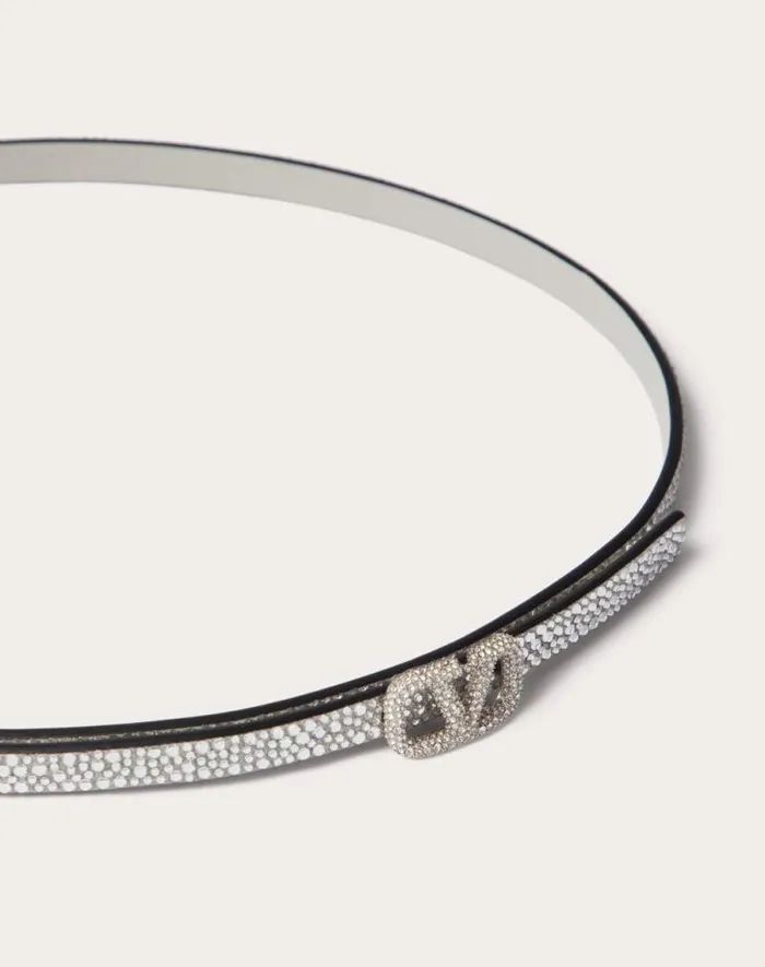 Valentino Belts Woman Vlogo Signature Belt With Crystals 10 Mm For Woman In Crystal Crystal Valentino Belts Woman Vlogo Signature Belt With Crystals 10 Mm For Woman In Crystal Crystal