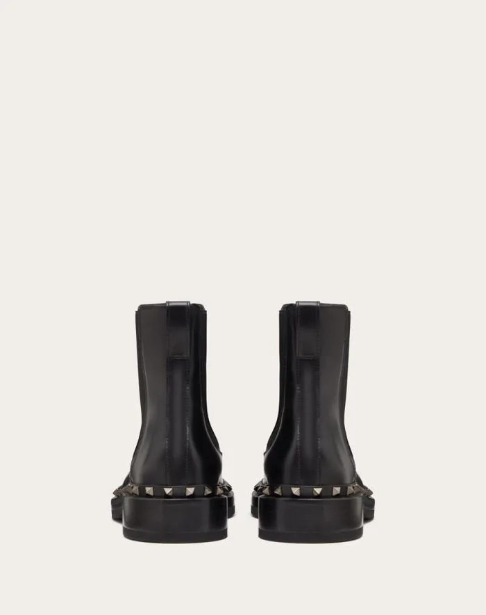 Valentino Boots Man Mway Rockstud Ankle Boot In Calfskin Leather For Man In Black Black Valentino Boots Man Mway Rockstud Ankle Boot In Calfskin Leather For Man In Black Black