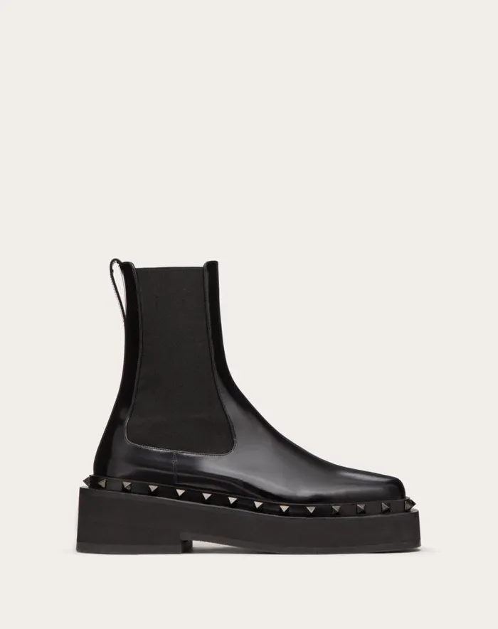 Valentino Boots Woman Mway Rockstud Beatle In Calfskin With Toneontone Studs 50 Mm For Woman In Black Black