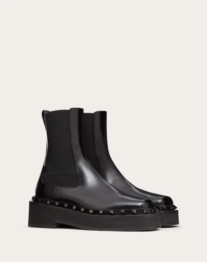 Valentino Boots Woman Mway Rockstud Beatle In Calfskin With Toneontone Studs 50 Mm For Woman In Black Black