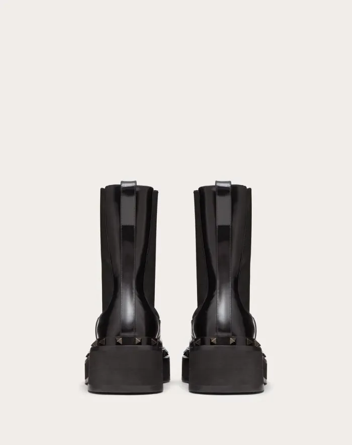 Valentino Boots Woman Mway Rockstud Beatle In Calfskin With Toneontone Studs 50 Mm For Woman In Black Black