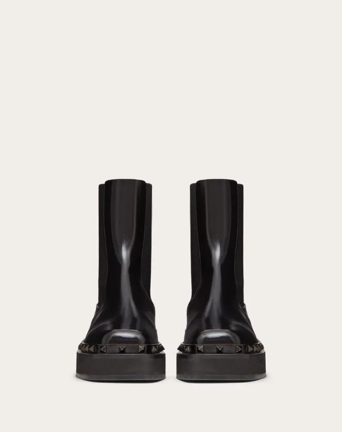 Valentino Boots Woman Mway Rockstud Beatle In Calfskin With Toneontone Studs 50 Mm For Woman In Black Black