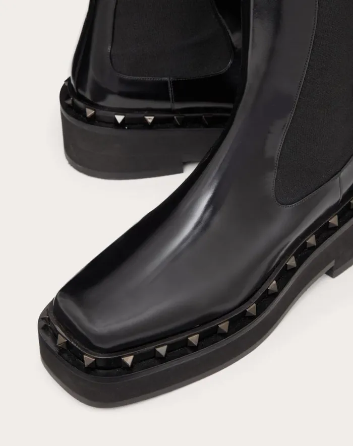 Valentino Boots Woman Mway Rockstud Beatle In Calfskin With Toneontone Studs 50 Mm For Woman In Black Black