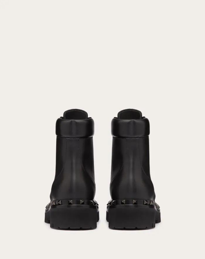 Valentino Boots Woman Rockstud Calfskin Combat Boot With Matching Studs 50mm For Woman In Black Black Valentino Boots Woman Rockstud Calfskin Combat Boot With Matching Studs 50mm For Woman In Black Black