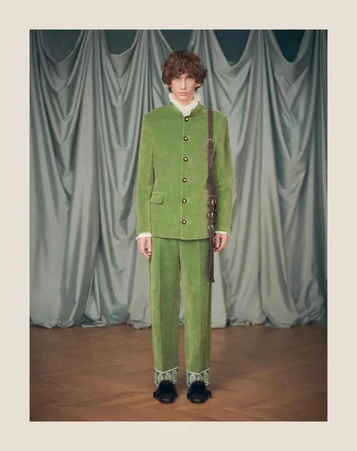 Valentino Coats And Blazers Man Cotton Velvet And Washed Linen Jacket With Mandarin Collar For Man In Laurel Laurel