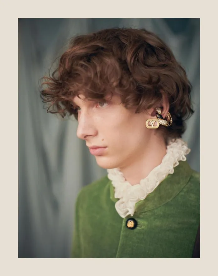 Valentino Coats And Blazers Man Cotton Velvet And Washed Linen Jacket With Mandarin Collar For Man In Laurel Laurel