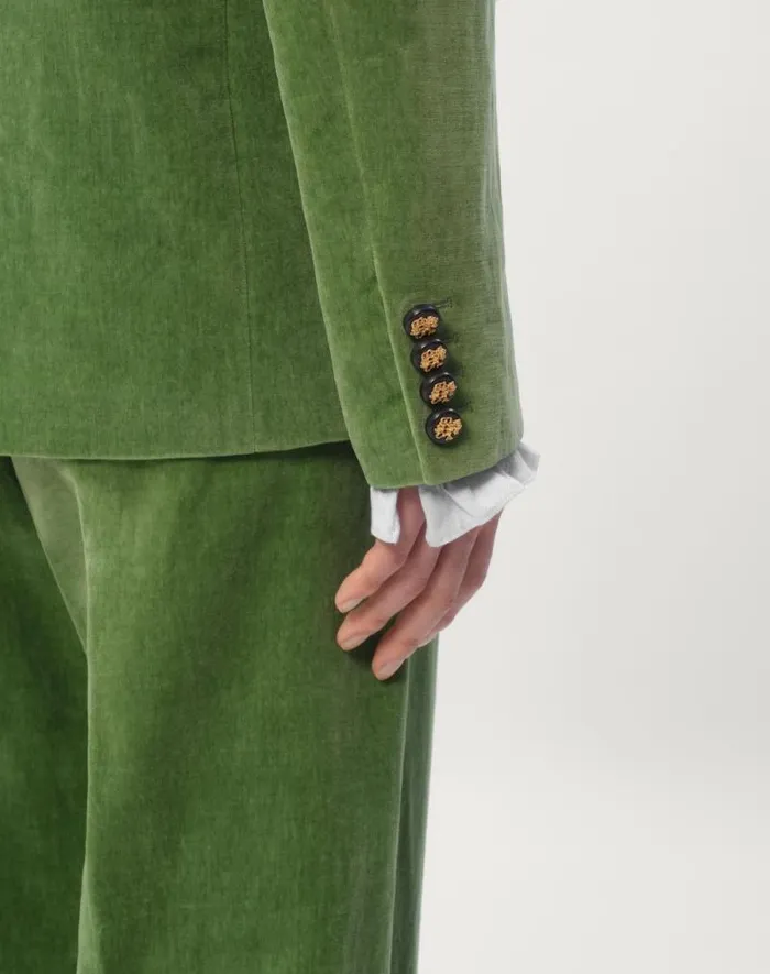 Valentino Coats And Blazers Man Cotton Velvet And Washed Linen Jacket With Mandarin Collar For Man In Laurel Laurel