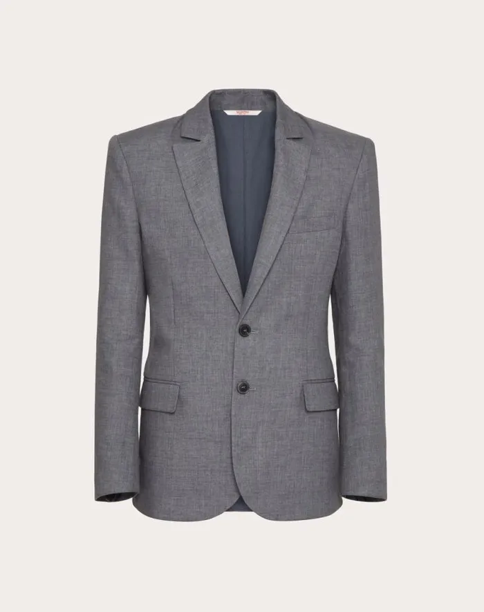 Valentino Coats And Blazers Man Singlebreasted Linen Jacket Laminated With Neoprene Scuba For Man In Light Grey Light Grey Valentino Coats And Blazers Man Singlebreasted Linen Jacket Laminated With Neoprene Scuba For Man In Light Grey Light Grey