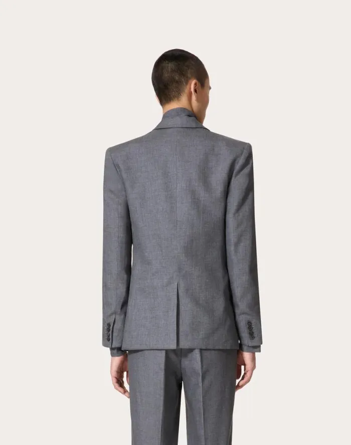 Valentino Coats And Blazers Man Singlebreasted Linen Jacket Laminated With Neoprene Scuba For Man In Light Grey Light Grey