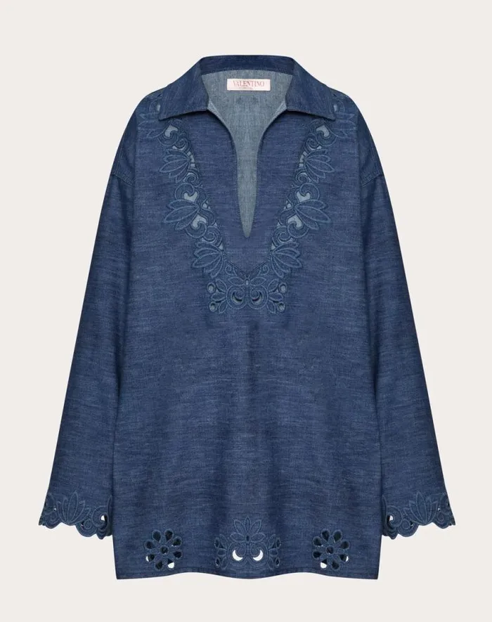 Valentino Denim Woman Chambray Denim Dress For Woman In Blue Blue