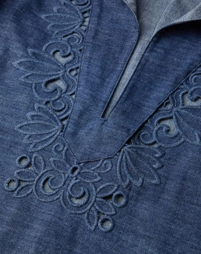 Valentino Denim Woman Chambray Denim Dress For Woman In Blue Blue Valentino Denim Woman Chambray Denim Dress For Woman In Blue Blue