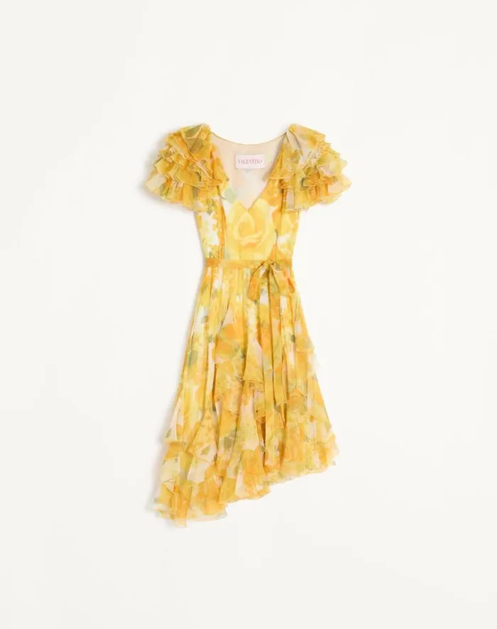 Valentino Dresses Woman Dress In Chiffon Rose Gialle Papier Floral For Woman In Yellow Multicolor Yellow Multicolor