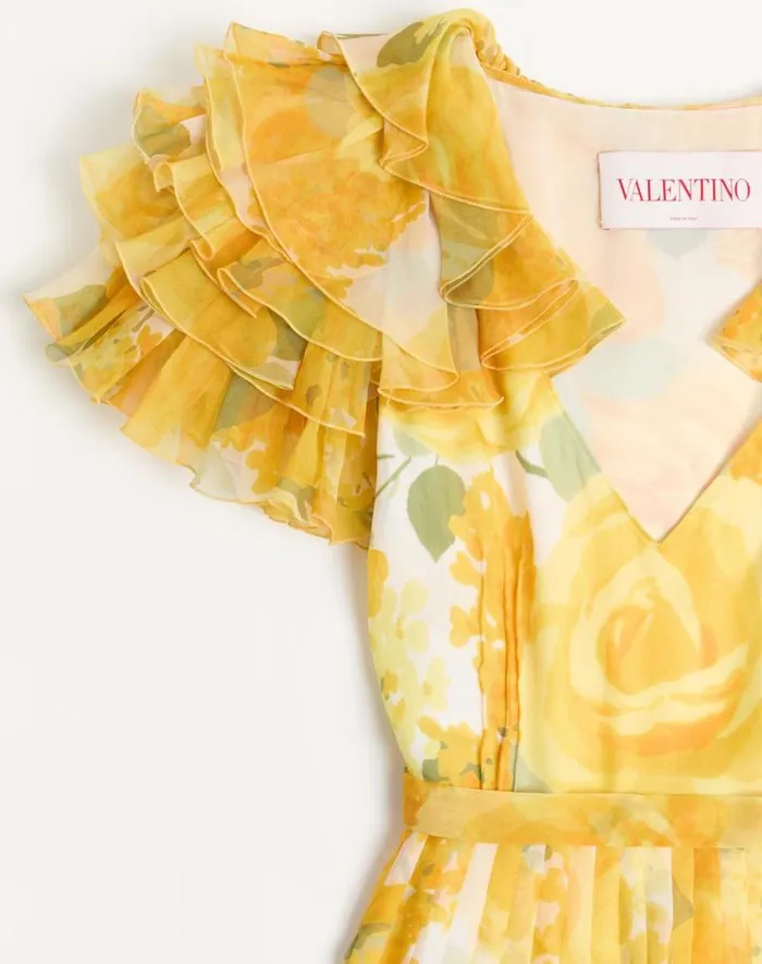 Valentino Dresses Woman Dress In Chiffon Rose Gialle Papier Floral For Woman In Yellow Multicolor Yellow Multicolor Valentino Dresses Woman Dress In Chiffon Rose Gialle Papier Floral For Woman In Yellow Multicolor Yellow Multicolor