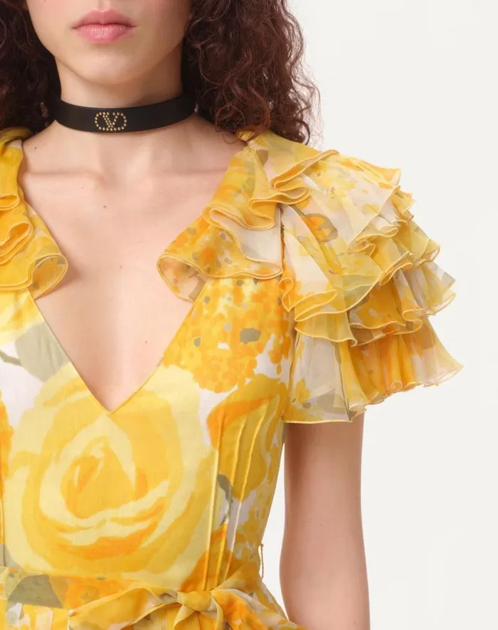 Valentino Dresses Woman Dress In Chiffon Rose Gialle Papier Floral For Woman In Yellow Multicolor Yellow Multicolor Valentino Dresses Woman Dress In Chiffon Rose Gialle Papier Floral For Woman In Yellow Multicolor Yellow Multicolor