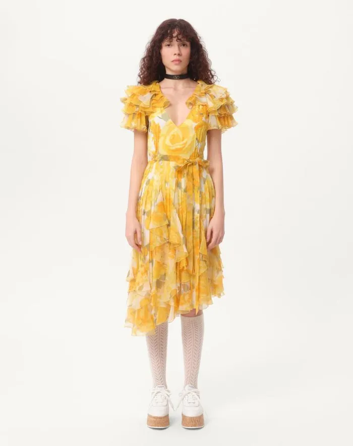 Valentino Dresses Woman Dress In Chiffon Rose Gialle Papier Floral For Woman In Yellow Multicolor Yellow Multicolor Valentino Dresses Woman Dress In Chiffon Rose Gialle Papier Floral For Woman In Yellow Multicolor Yellow Multicolor