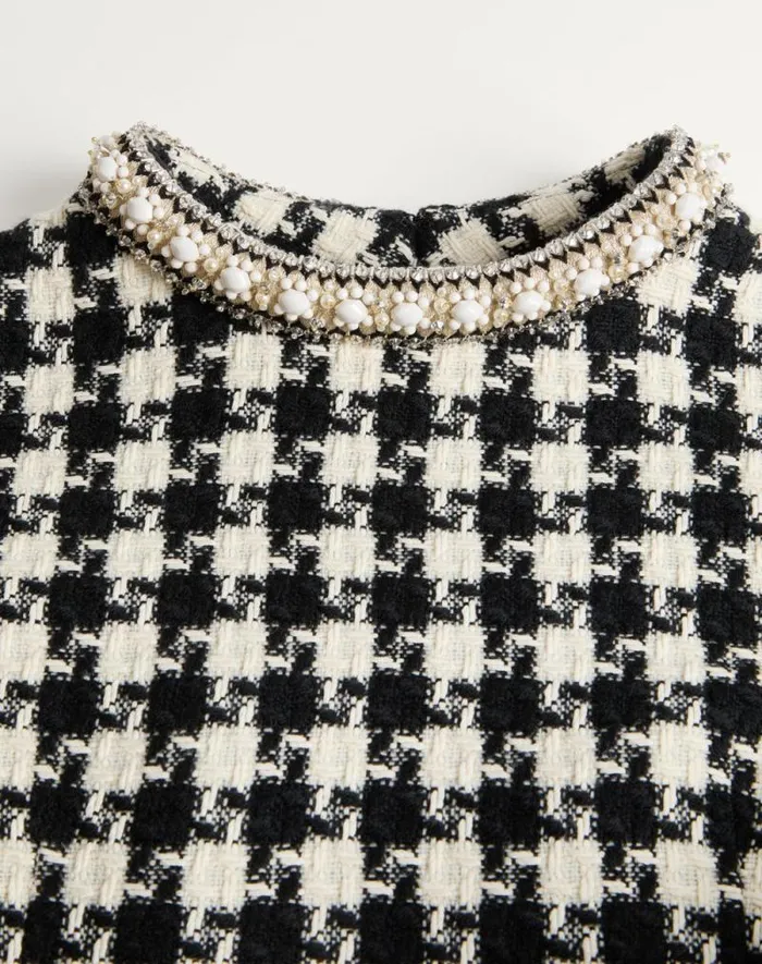 Valentino Dresses Woman Embroidered Damier Light Tweed Short Dress For Woman In Ivoryblack Ivoryblack Valentino Dresses Woman Embroidered Damier Light Tweed Short Dress For Woman In Ivoryblack Ivoryblack
