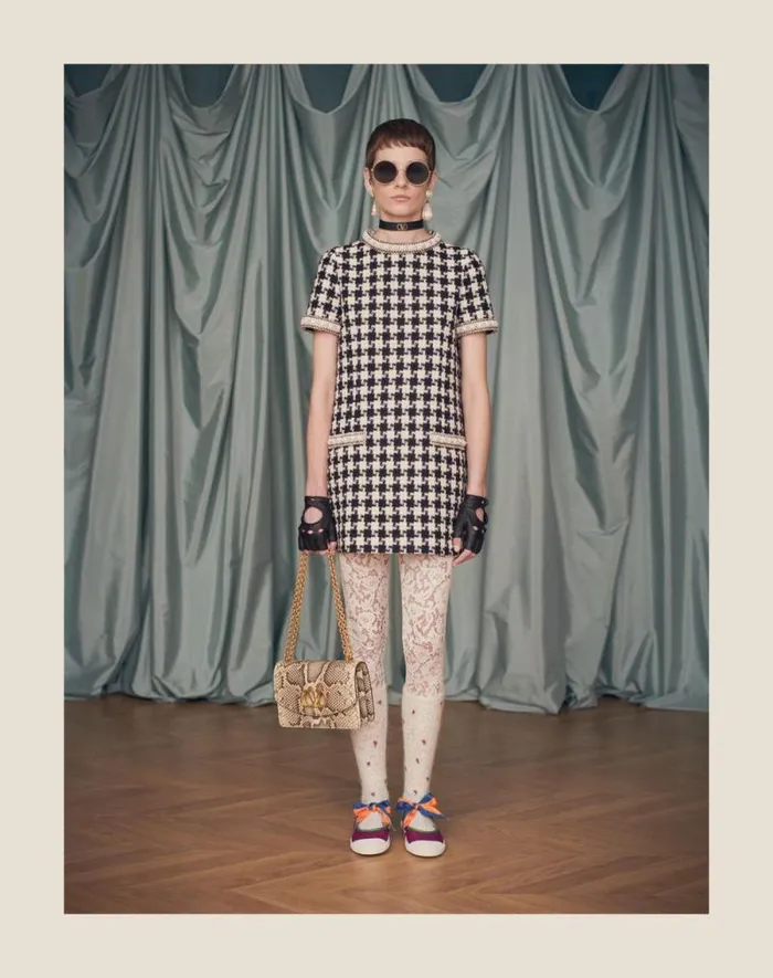 Valentino Dresses Woman Embroidered Damier Light Tweed Short Dress For Woman In Ivoryblack Ivoryblack Valentino Dresses Woman Embroidered Damier Light Tweed Short Dress For Woman In Ivoryblack Ivoryblack
