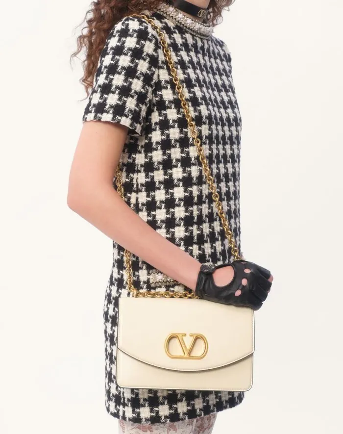 Valentino Dresses Woman Embroidered Damier Light Tweed Short Dress For Woman In Ivoryblack Ivoryblack Valentino Dresses Woman Embroidered Damier Light Tweed Short Dress For Woman In Ivoryblack Ivoryblack