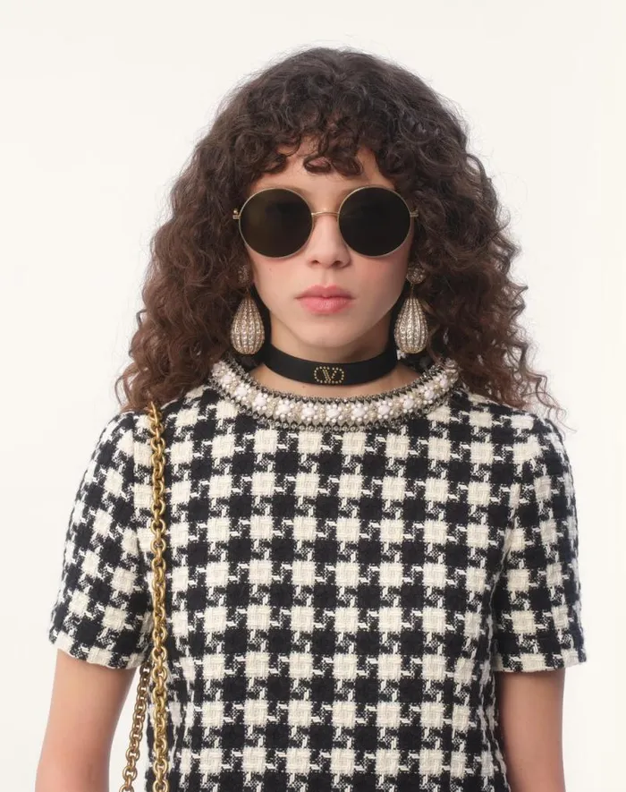 Valentino Dresses Woman Embroidered Damier Light Tweed Short Dress For Woman In Ivoryblack Ivoryblack Valentino Dresses Woman Embroidered Damier Light Tweed Short Dress For Woman In Ivoryblack Ivoryblack