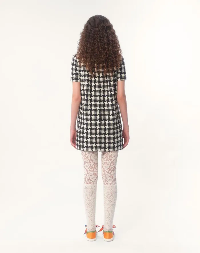 Valentino Dresses Woman Embroidered Damier Light Tweed Short Dress For Woman In Ivoryblack Ivoryblack Valentino Dresses Woman Embroidered Damier Light Tweed Short Dress For Woman In Ivoryblack Ivoryblack