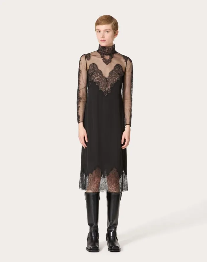 Valentino Dresses Woman Georgette Midi Dress For Woman In Black Black