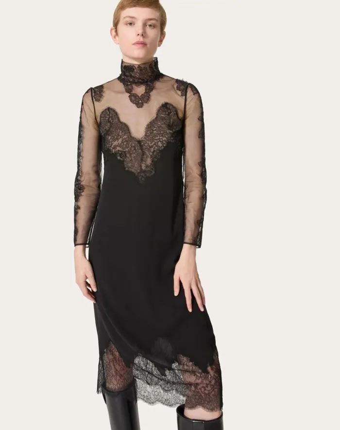 Valentino Dresses Woman Georgette Midi Dress For Woman In Black Black
