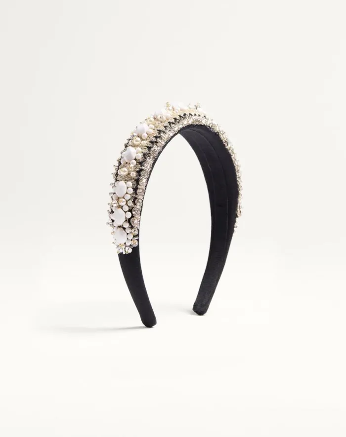 Valentino Hair Accessories Woman Valentino Wool And Silk Headband With Embroidery For Woman In Blackwhite Blackwhite