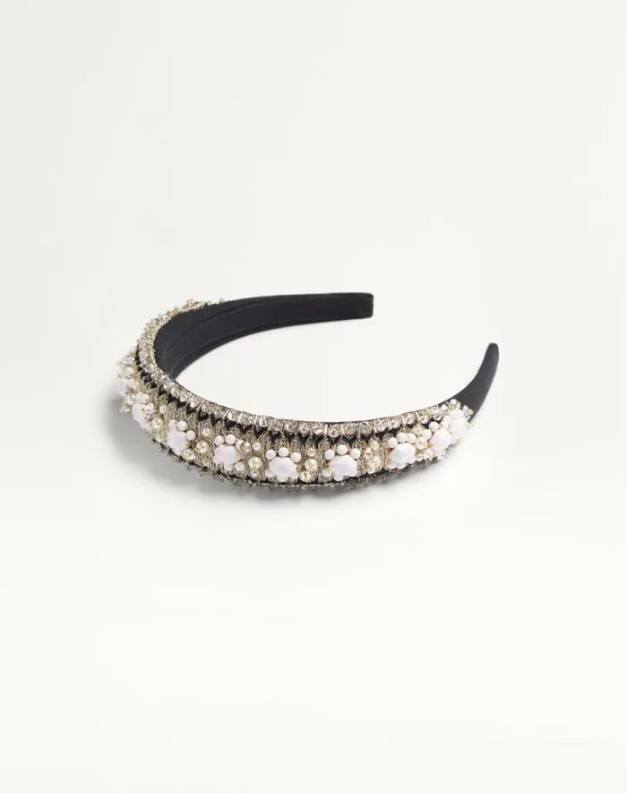 Valentino Hair Accessories Woman Valentino Wool And Silk Headband With Embroidery For Woman In Blackwhite Blackwhite Valentino Hair Accessories Woman Valentino Wool And Silk Headband With Embroidery For Woman In Blackwhite Blackwhite