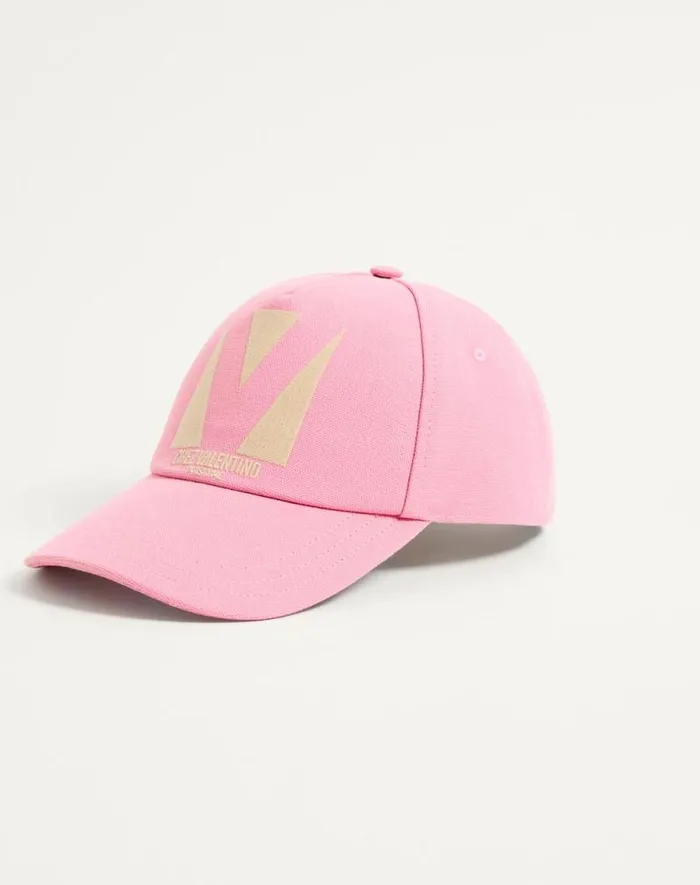 Valentino Hats And Gloves Woman Chez Valentino Cotton Baseball Cap For Woman In Pastel Pinkbutter Pastel Pinkbutter