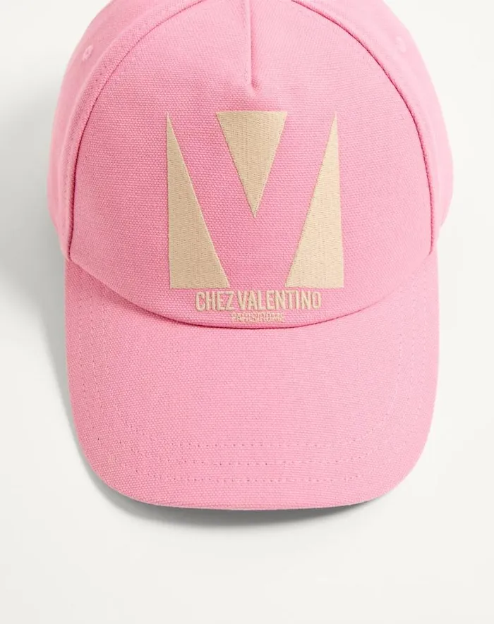 Valentino Hats And Gloves Woman Chez Valentino Cotton Baseball Cap For Woman In Pastel Pinkbutter Pastel Pinkbutter
