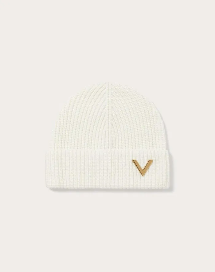 Valentino Hats And Gloves Woman Valentino Cashmere Beanie For Woman In Ivory Ivory