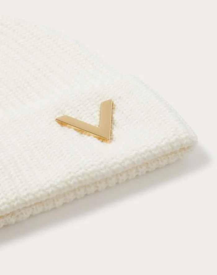 Valentino Hats And Gloves Woman Valentino Cashmere Beanie For Woman In Ivory Ivory