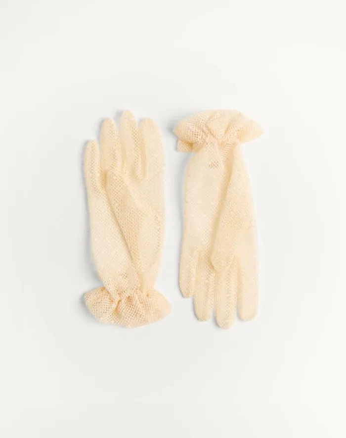 Valentino Hats And Gloves Woman Vlogo Signature Gloves In Cotton And Tulle For Woman In Ivorygold Ivorygold Valentino Hats And Gloves Woman Vlogo Signature Gloves In Cotton And Tulle For Woman In Ivorygold Ivorygold