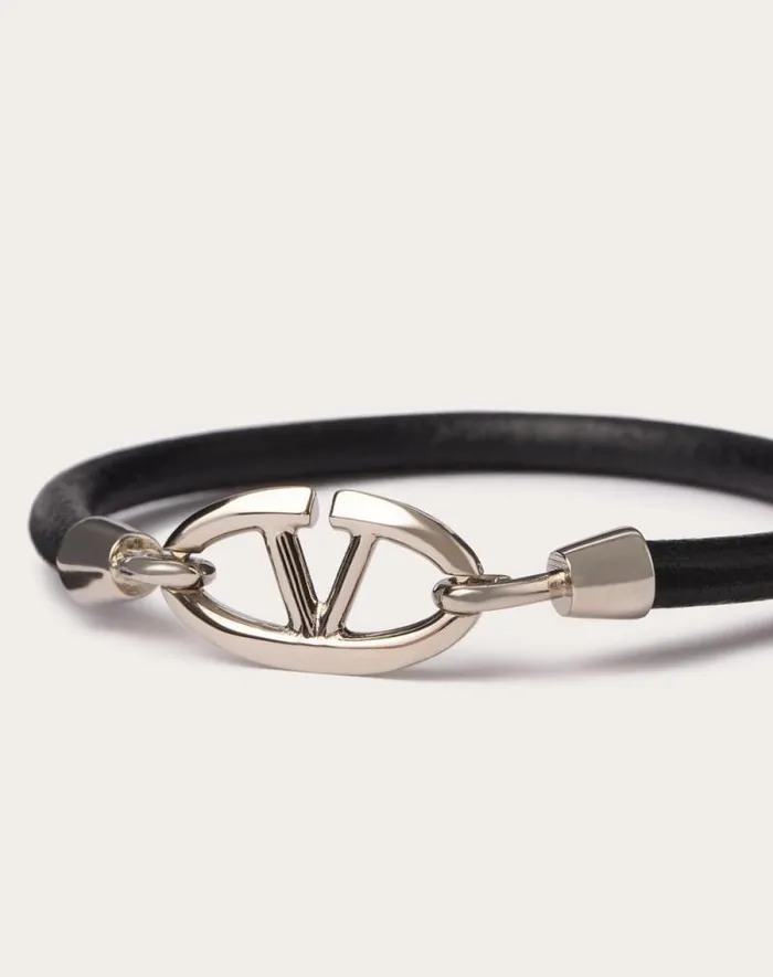 Valentino Jewelry Man Valentino Garavani Vlogo The Bold Edition Bracelet In Leather And Metal For Man In Sky Blue Sky Blue Valentino Jewelry Man Valentino Garavani Vlogo The Bold Edition Bracelet In Leather And Metal For Man In Sky Blue Sky Blue