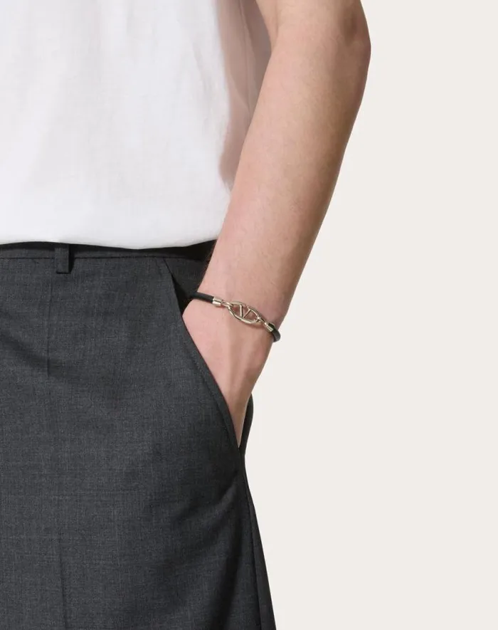 Valentino Jewelry Man Valentino Garavani Vlogo The Bold Edition Bracelet In Leather And Metal For Man In Sky Blue Sky Blue Valentino Jewelry Man Valentino Garavani Vlogo The Bold Edition Bracelet In Leather And Metal For Man In Sky Blue Sky Blue