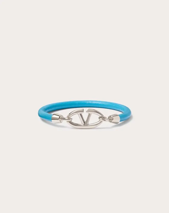 Valentino Jewelry Man Valentino Garavani Vlogo The Bold Edition Bracelet In Leather And Metal For Man In Sky Blue Sky Blue Valentino Jewelry Man Valentino Garavani Vlogo The Bold Edition Bracelet In Leather And Metal For Man In Sky Blue Sky Blue