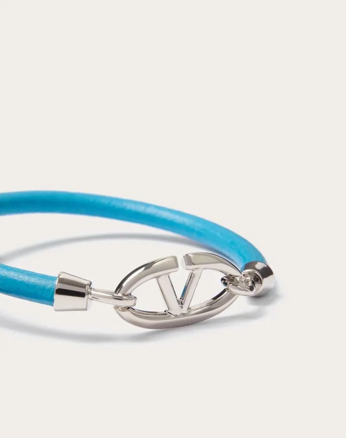 Valentino Jewelry Man Valentino Garavani Vlogo The Bold Edition Bracelet In Leather And Metal For Man In Sky Blue Sky Blue Valentino Jewelry Man Valentino Garavani Vlogo The Bold Edition Bracelet In Leather And Metal For Man In Sky Blue Sky Blue