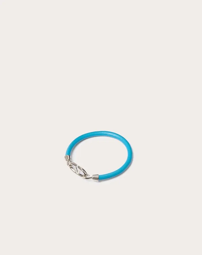 Valentino Jewelry Man Valentino Garavani Vlogo The Bold Edition Bracelet In Leather And Metal For Man In Sky Blue Sky Blue Valentino Jewelry Man Valentino Garavani Vlogo The Bold Edition Bracelet In Leather And Metal For Man In Sky Blue Sky Blue