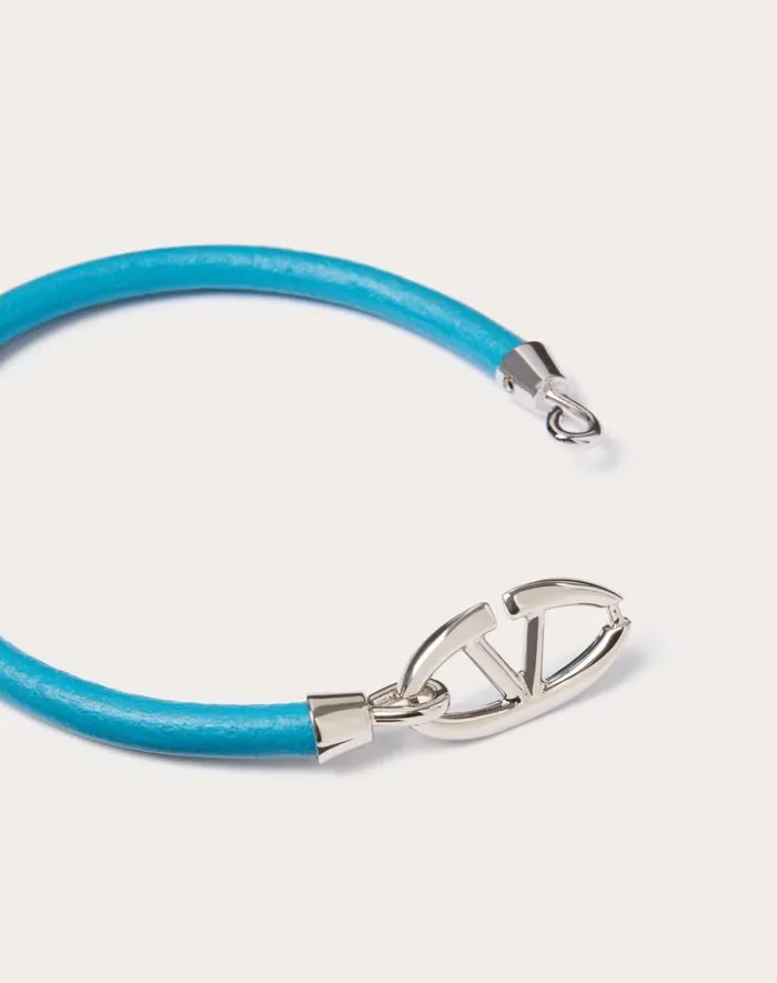 Valentino Jewelry Man Valentino Garavani Vlogo The Bold Edition Bracelet In Leather And Metal For Man In Sky Blue Sky Blue Valentino Jewelry Man Valentino Garavani Vlogo The Bold Edition Bracelet In Leather And Metal For Man In Sky Blue Sky Blue