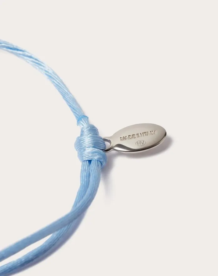 Valentino Jewelry Man Vlogo Signature Cotton Bracelet For Man In Azure Azure Valentino Jewelry Man Vlogo Signature Cotton Bracelet For Man In Azure Azure