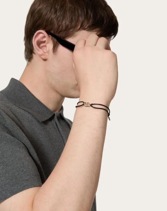 Valentino Jewelry Man Vlogo Signature Cotton Bracelet For Man In Azure Azure Valentino Jewelry Man Vlogo Signature Cotton Bracelet For Man In Azure Azure