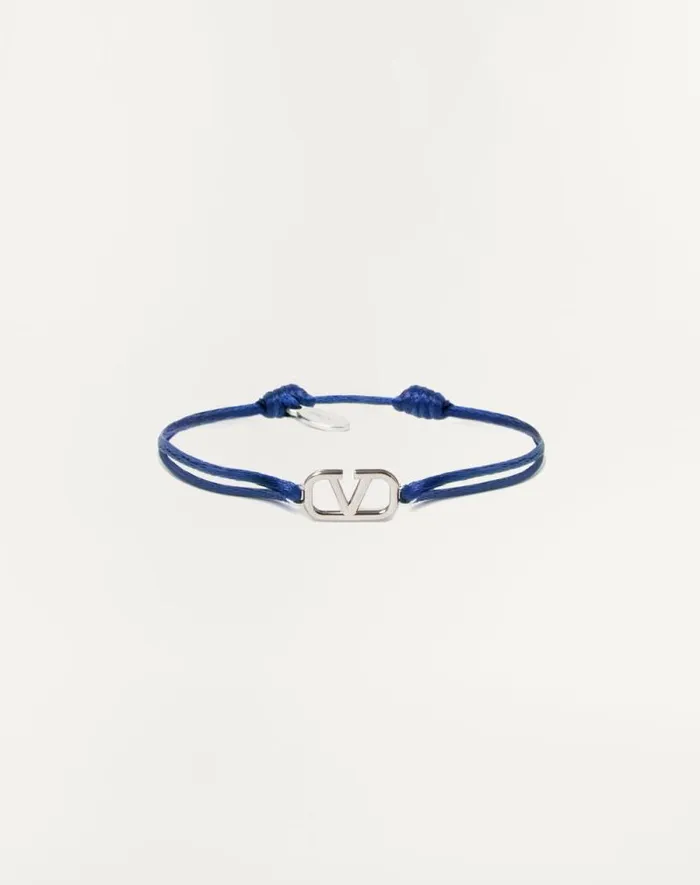 Valentino Jewelry Man Vlogo Signature Cotton Bracelet For Man In Azure Azure Valentino Jewelry Man Vlogo Signature Cotton Bracelet For Man In Azure Azure
