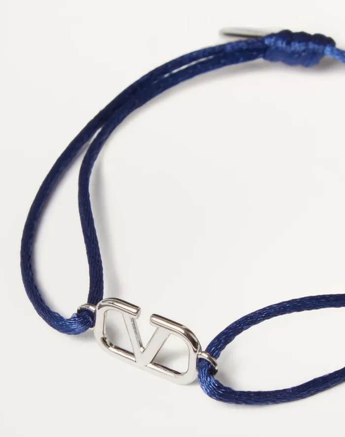 Valentino Jewelry Man Vlogo Signature Cotton Bracelet For Man In Azure Azure Valentino Jewelry Man Vlogo Signature Cotton Bracelet For Man In Azure Azure
